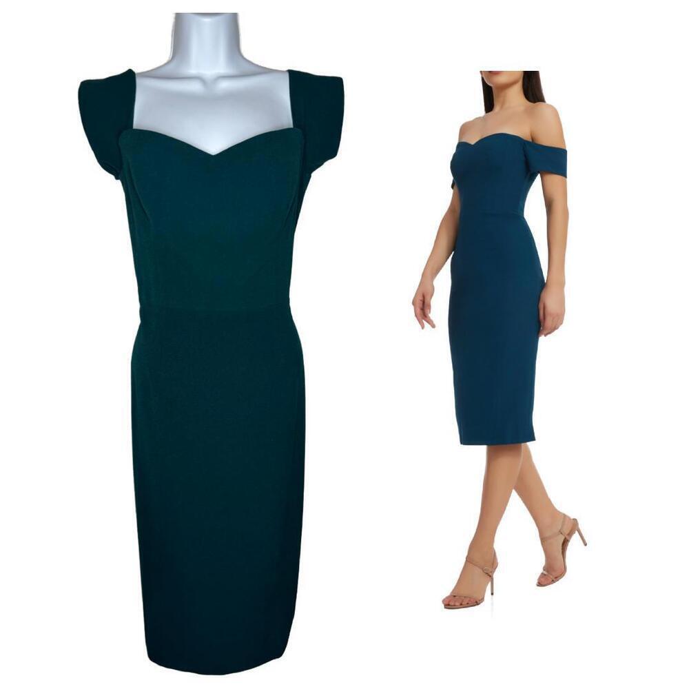 NWT Dress The Population Sz XL Baily Off the Shoulder Pencil Dress Emerald(1601) - Picture 1 of 8